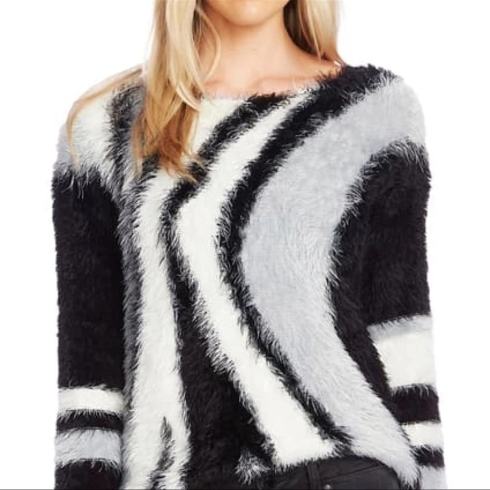 Vince Camuto Black, Gray, and White Fuzzy Sweater
